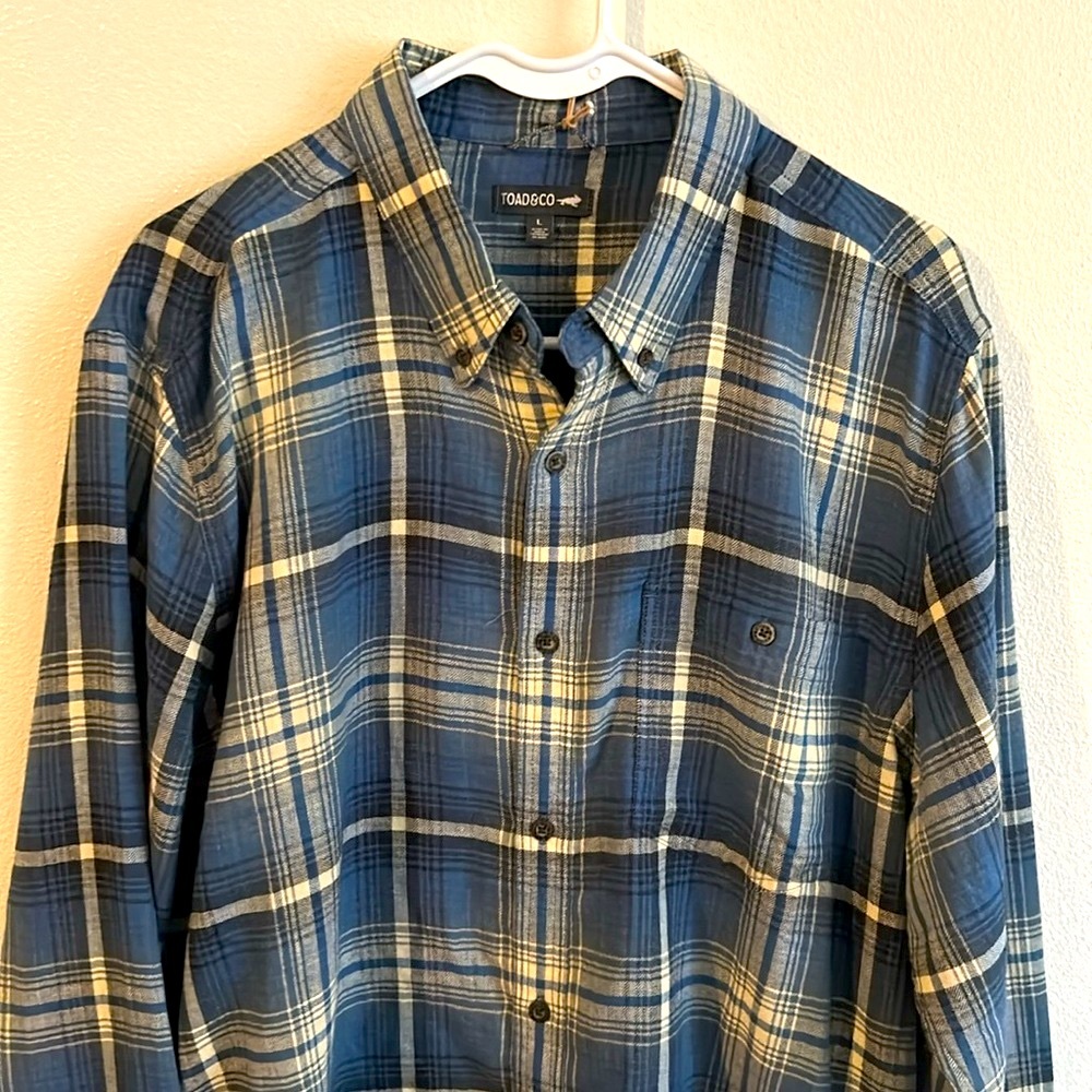 NWT Toad&Co Airsmith Blue/Cream Plaid Lightweight Flannel Mens Button Down Shirt